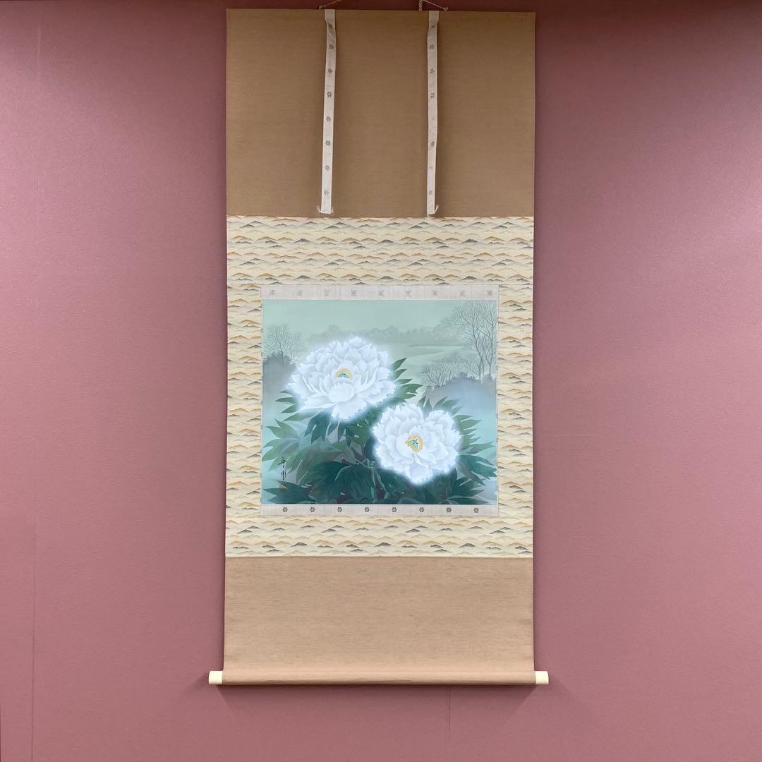美品 掛け軸 小野守鳳作 牡丹図 共箱 太巻き付 四季花 年中掛け 美品 掛け軸 小野守鳳作 牡丹図 共箱 太巻き付 四季花