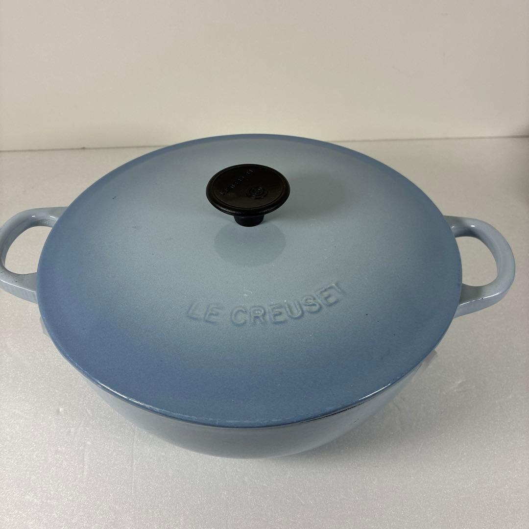 レア　LE CREUSET 鋳鉄製 両手鍋 22cm ブルー　中黒マルミット ルクルーゼ シグニチャー マルミット グルメ 22cm シーソルト 両手鍋