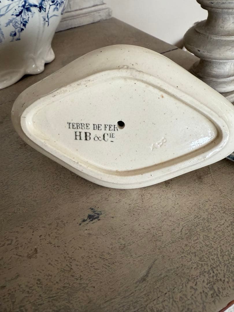 フランスアンティークショワジールロワ青い花模様小鳥柄のムタディエ