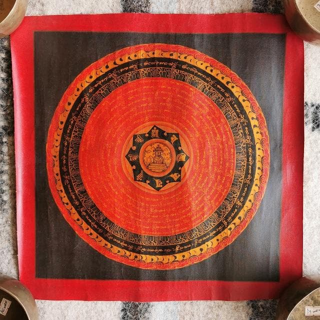 オンマニペメフム マントラ 曼荼羅 ストゥーパ ： タンカ 仏画（額縁