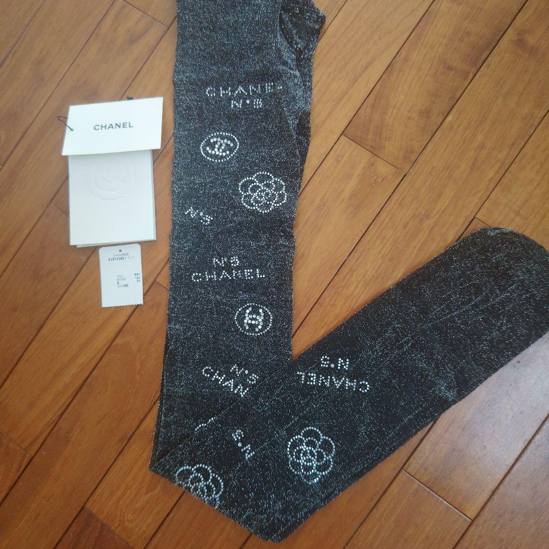 CHANEL ロゴストーン付きブラックタイツＳサイズ CHANEL】シャネル CC ビーズ コットン 靴下 (CHANEL/タイツ・ソックス