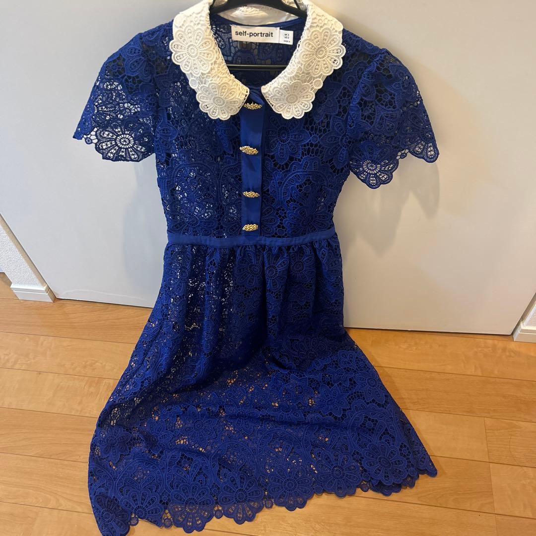 self-portrait ブルー レースワンピース UK6 - メルカリ