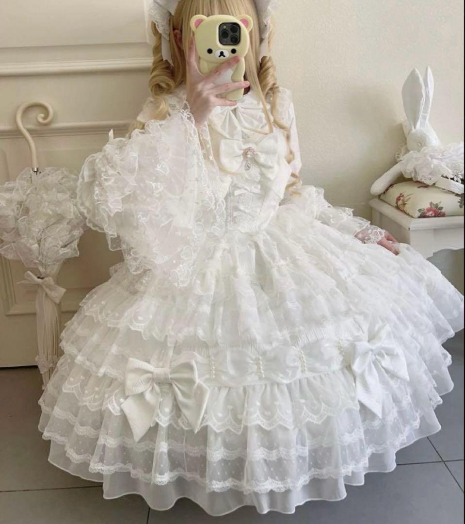 Dream Prologue　ロリータドレス　ジャンパースカート　ホワイト 楽天市場】ロリータ ワンピース ジャンパースカート 膝丈 ミディ丈