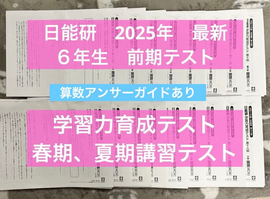 2025年度　最新　日能研　６年生　育成テスト　講習テスト他 最新版2025年度日能研新6年 学習力育成テスト前期 3回分 - メルカリ