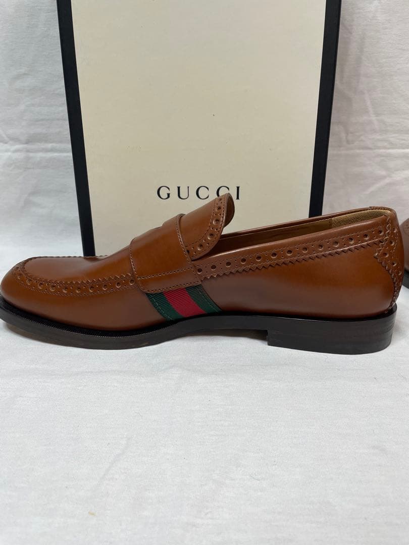 2D110 GUCCI グッチ レザーローファー ライトブラウン 26.0cm