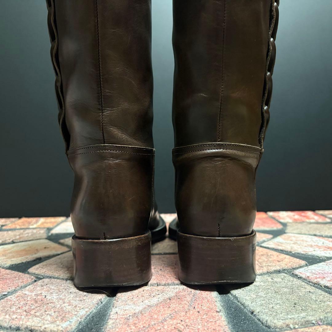 サルトル　ジョッキーブーツ　ロングブーツ 編み飾り　ベルト　本革　22.5cm