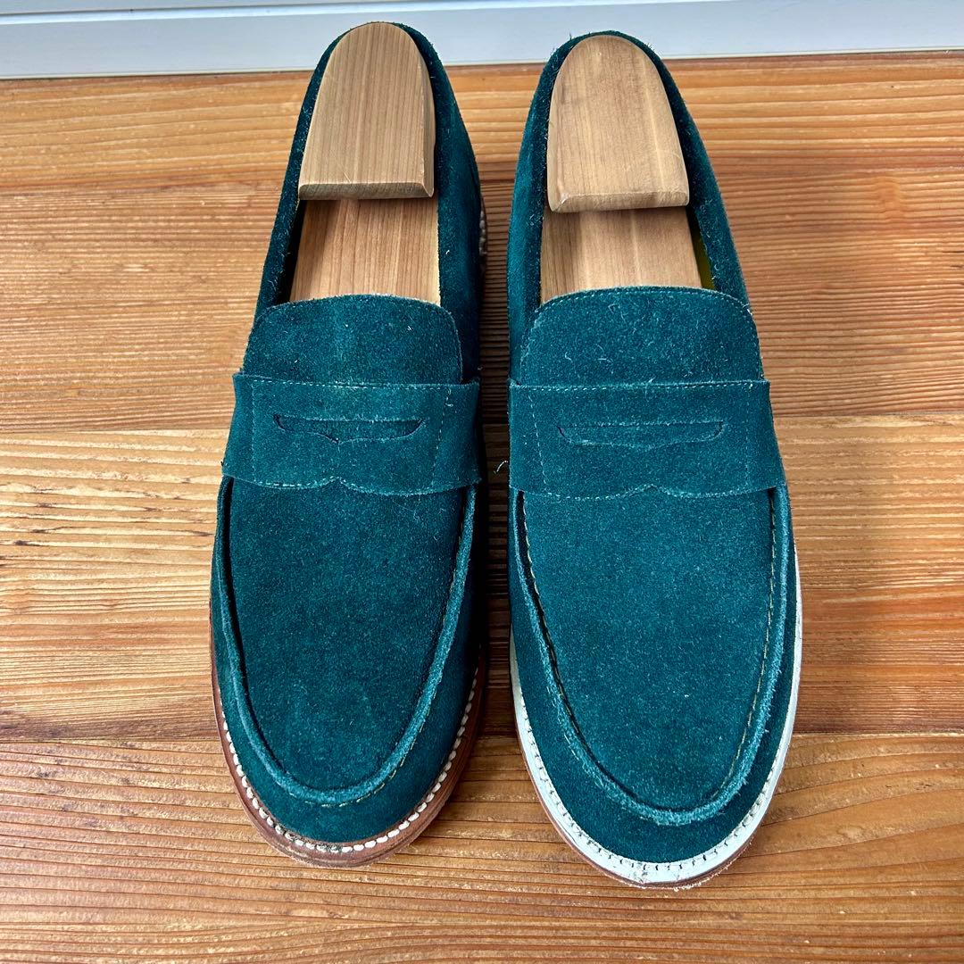 CAMINANDO スウェードローファー アシンメトリー グリーン メキシコ製