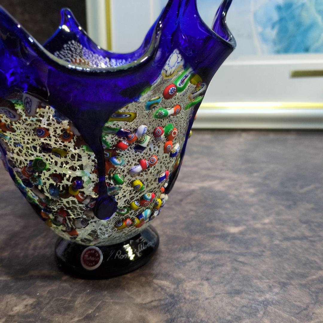 MURANO GLASS 24KT ブルー 金 C445 れ*い様 ムラーノガラス 花瓶