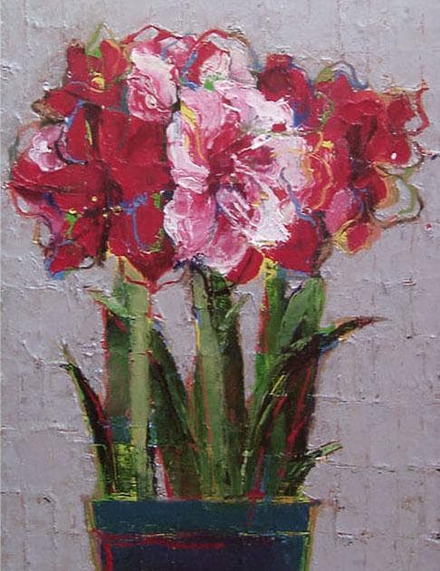 油絵 菅家令子 絵 絵画 インテリア uF6-111002 花 油絵 菅家令子 絵 絵画インテリア額付( 青緑＋金色の枠)uF6-111002花