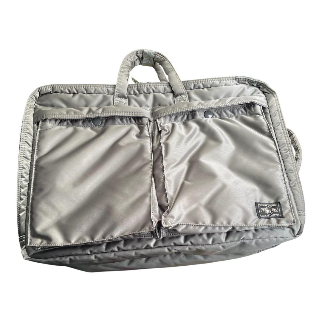 極美品 PORTER ポーター タンカー シルバーグレー 3WAYバック　2層式 PORTER - ポータータンカー 3wayブリーフケース シルバーグレー XL 7月