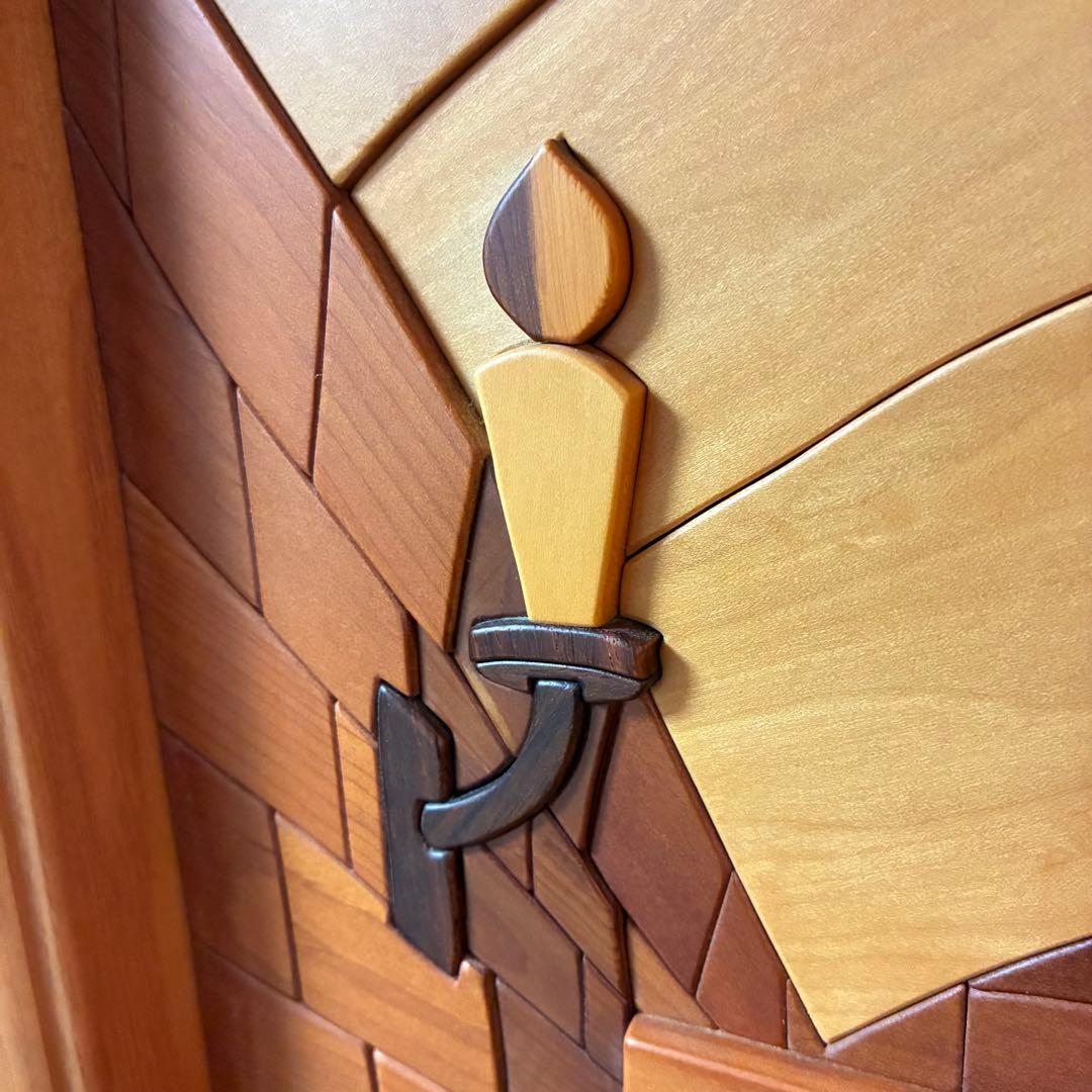 美品 【あさのたかを】木製 組木絵 タイルアート 大型木版画 くま