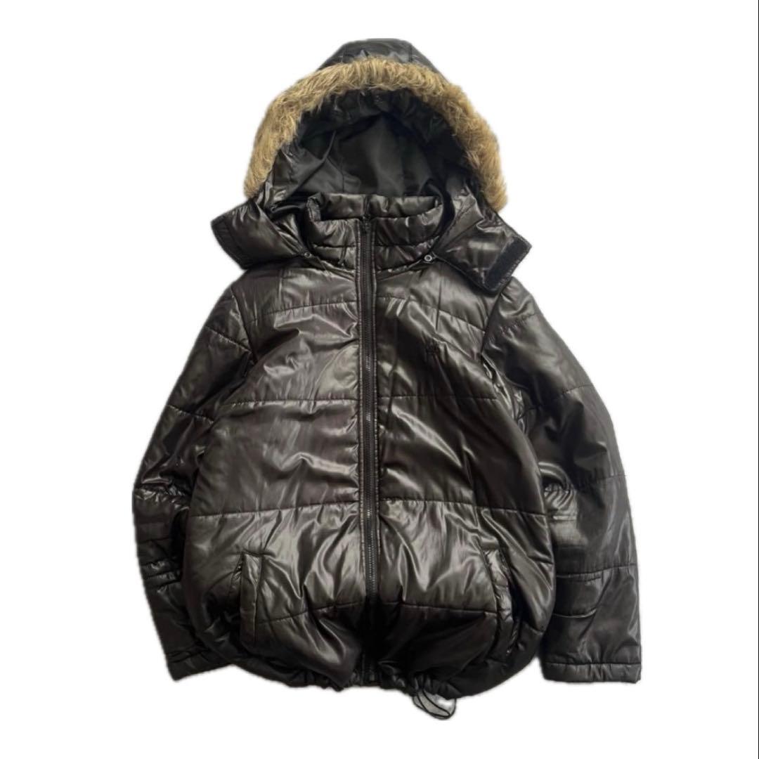 00s 光沢 ファーダウンジャケット y2k お兄系 ギャル ドローコード