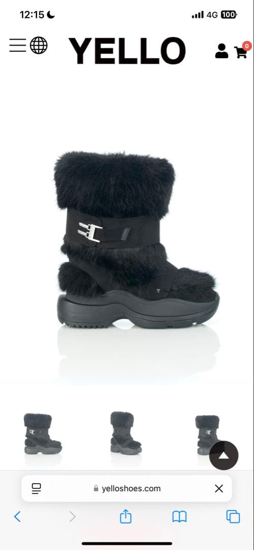 yello ファー ショートブーツ 厚底ファーブーツ バックル付き 黒