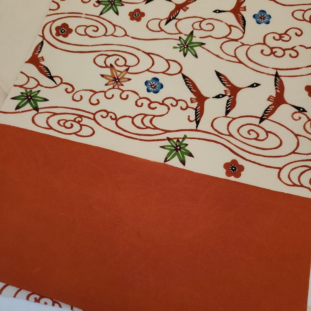 開き名古屋帯 塩瀬 染帯 九寸 紅型 雲間飛鳥文 朱色 オレンジ - メルカリ