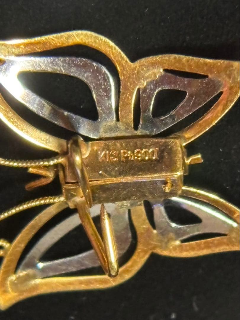K18 蝶のブローチ 金色と銀色