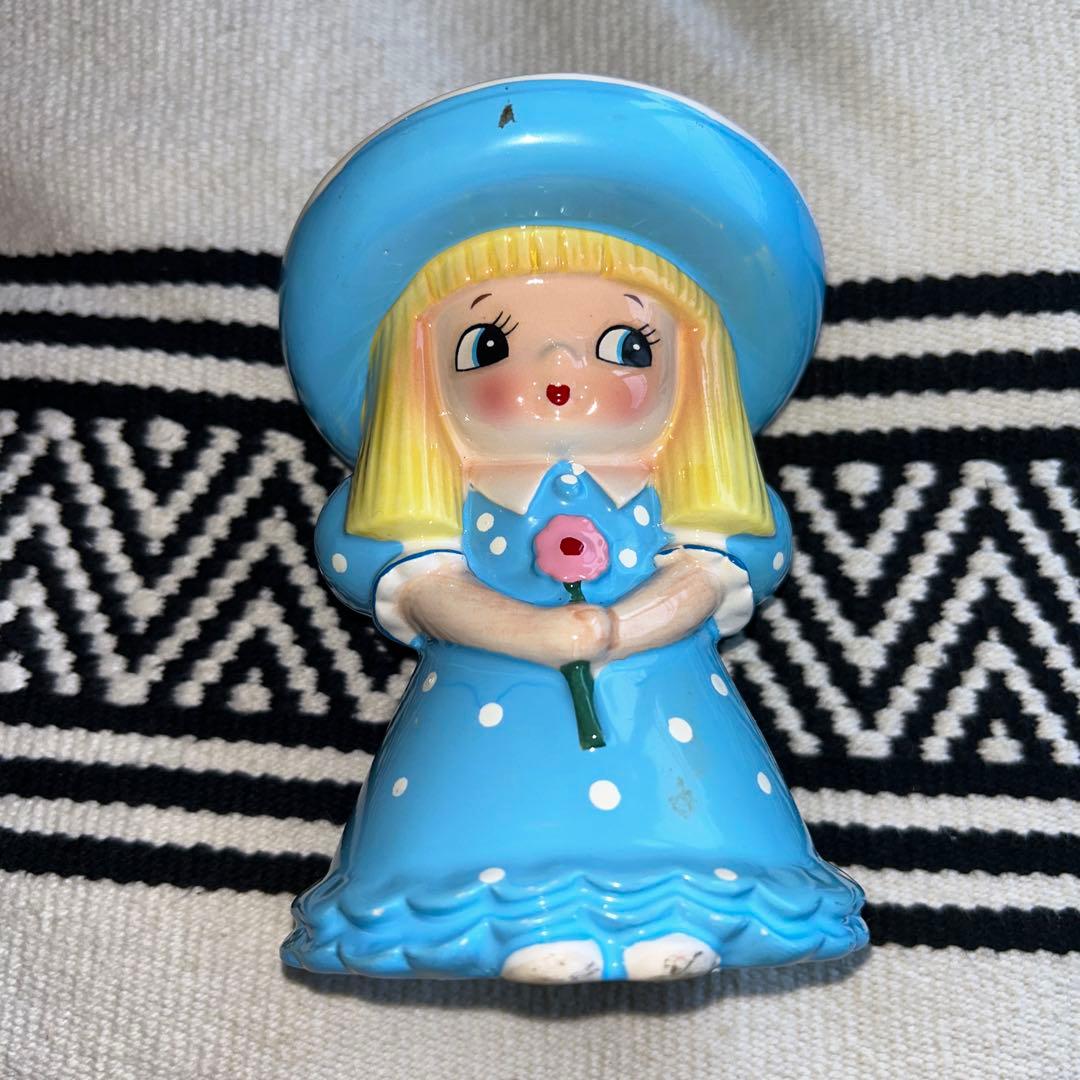 内藤ルネデザイン　青いドレスの少女 貯金箱 内藤ルネデザイン 青いドレスの少女 貯金箱 内藤ルネデザイン 青い