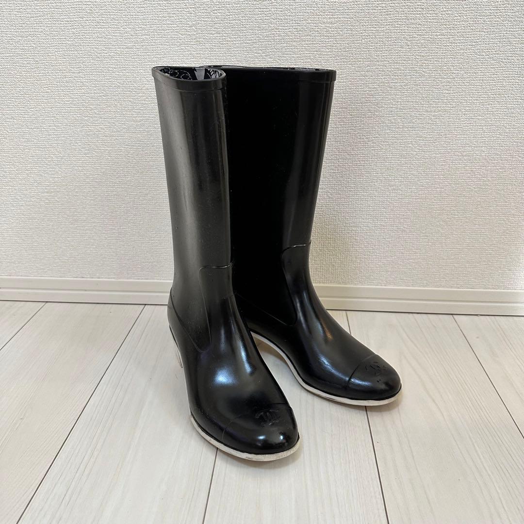 Chanel ブラック レインブーツ　長靴 CHANEL（シャネル） ロングブーツ G39620 X56326 レディース ラバー