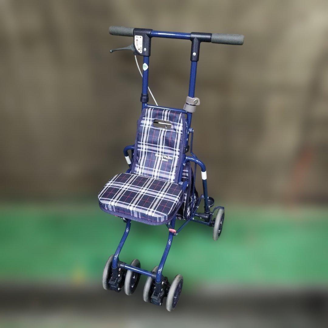 最終値下げ！ネイビー チェック柄 シルバーカー - メルカリ