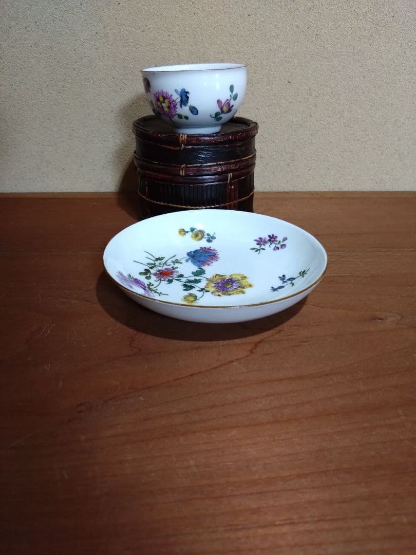 18世紀 オールドマイセン 色絵 花紋 カップ＆ソーサー 音色抜群 工芸品