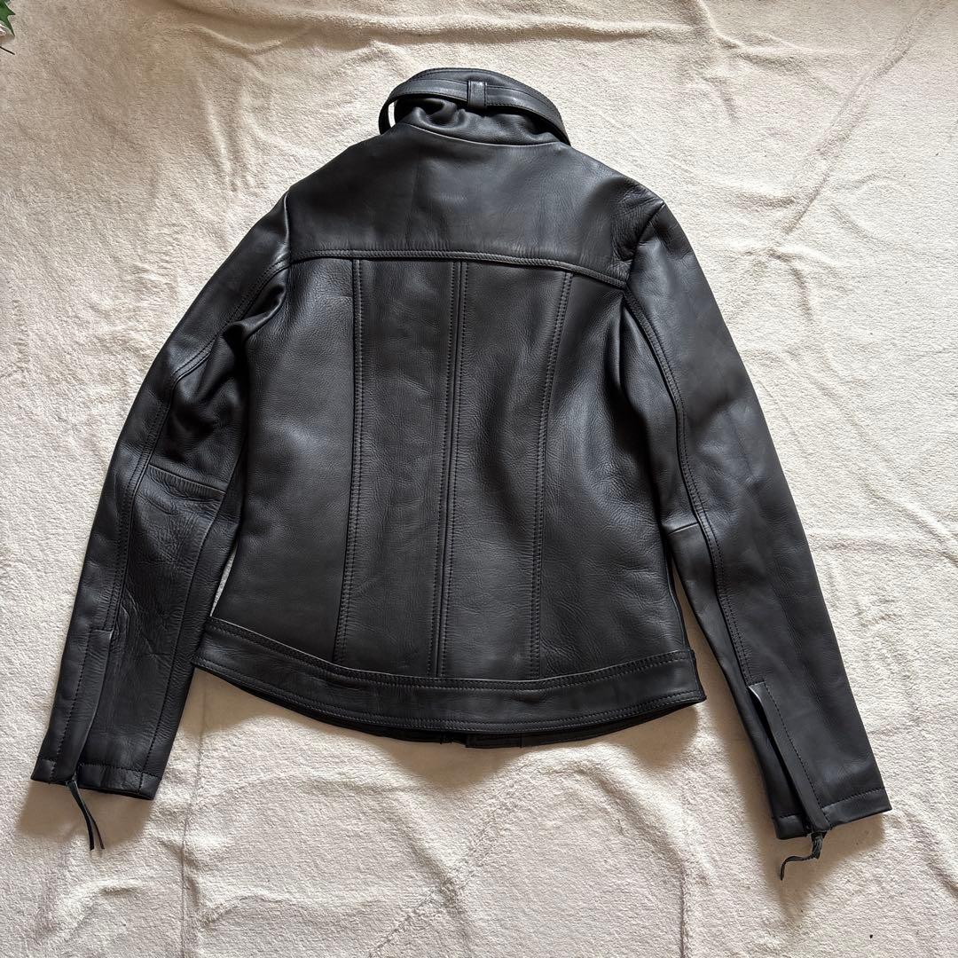 未使用級⭐️リューグーレザーズ ライダース 黒 牛革 裏地チェック赤