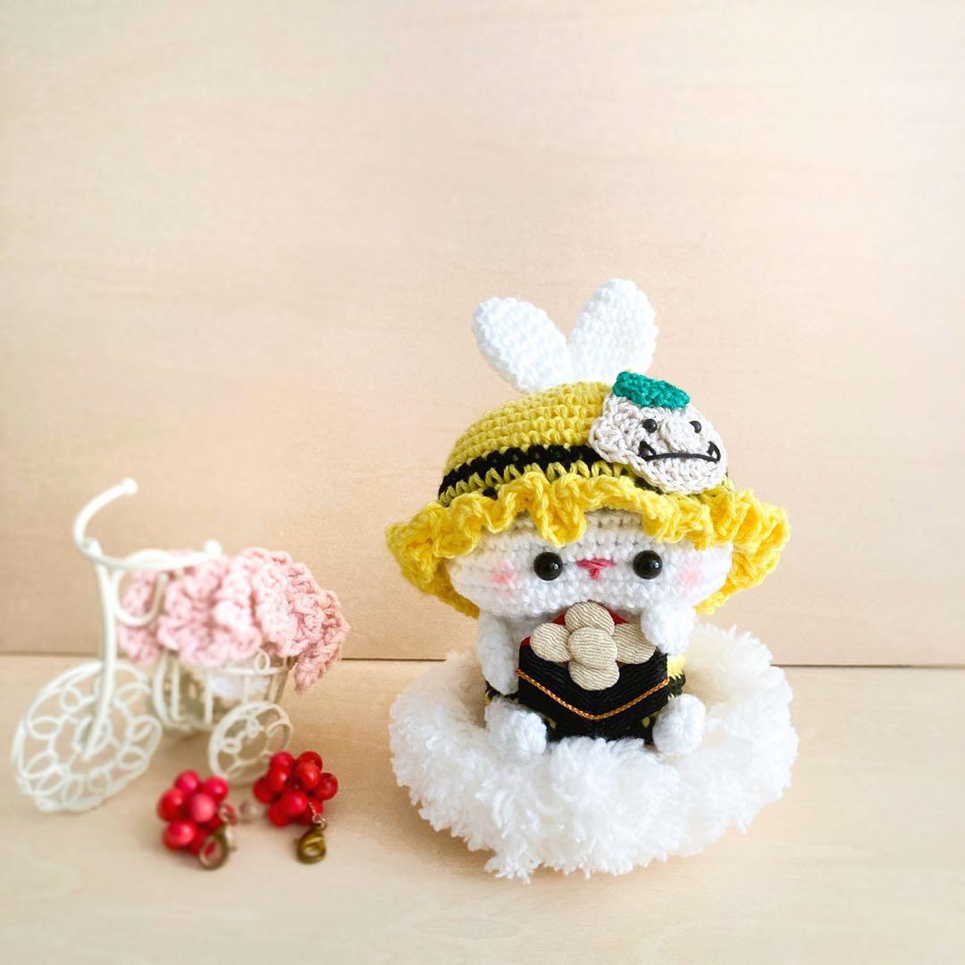 み*く様 ③うさぎ 節分 鬼 あみぐるみ ボンネット ベビーキャップ 👹👹👹 #節分 赤鬼みたいなボンネット😍 ツノのこと「ぴんぴん！」って