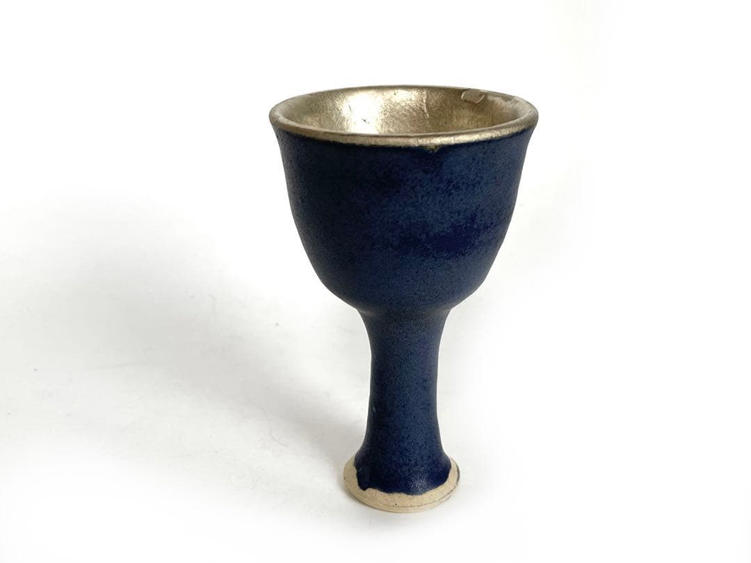 陶芸家　荒木高子　内田鋼一　合作　瑠璃釉白金彩　高杯　酒器　共箱