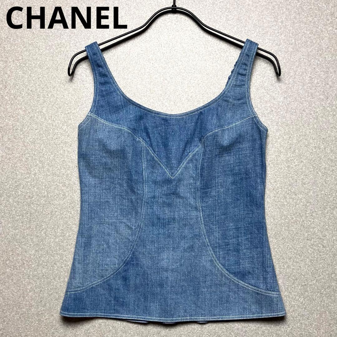 CHANEL デニム キャミソール ココマークノースリーブカットソー シャネル CHANEL デニム キャミソール ココマークノースリーブカットソー シャネル