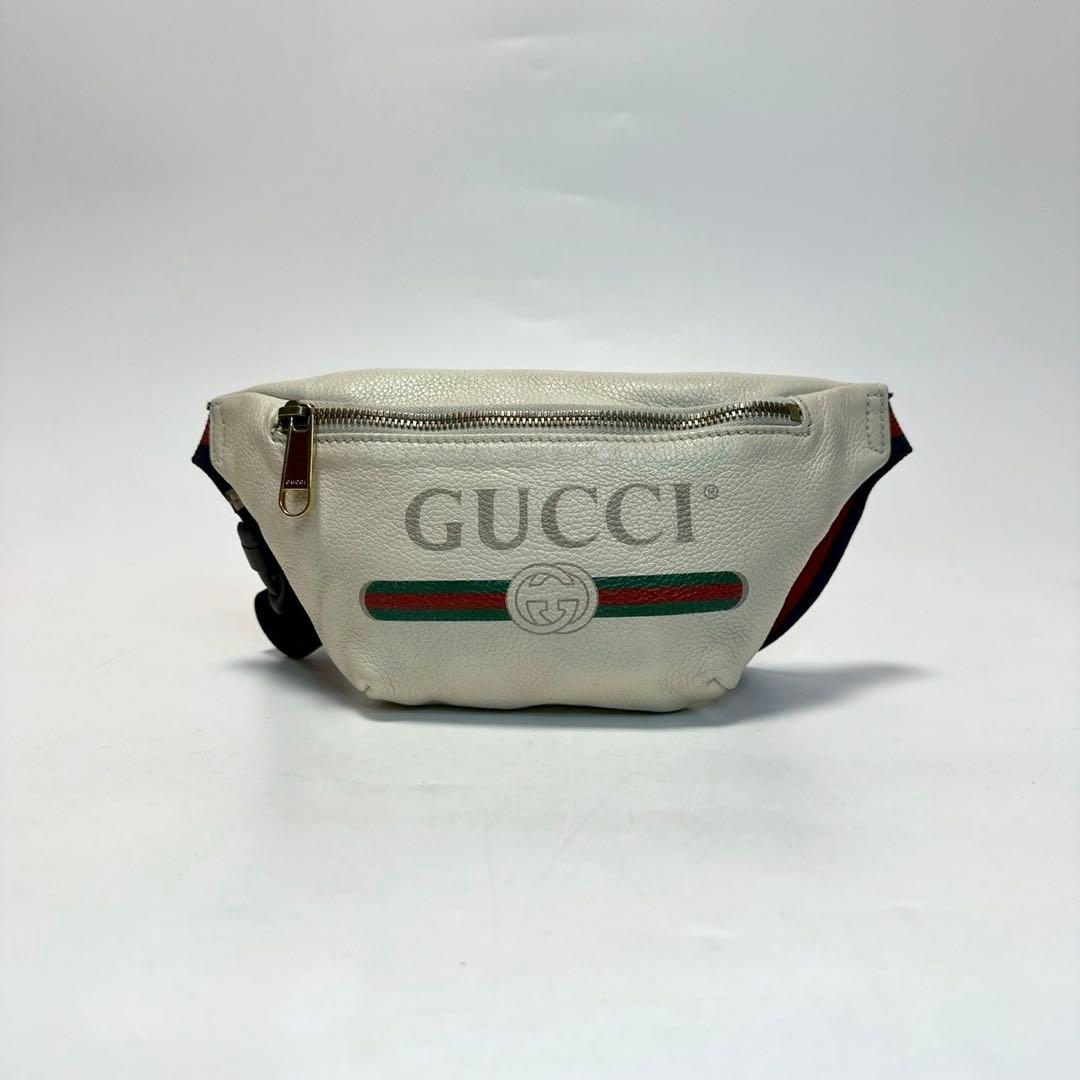 o22【美品】グッチ ロゴプリント レザー シェリーライン ボディバッグ
