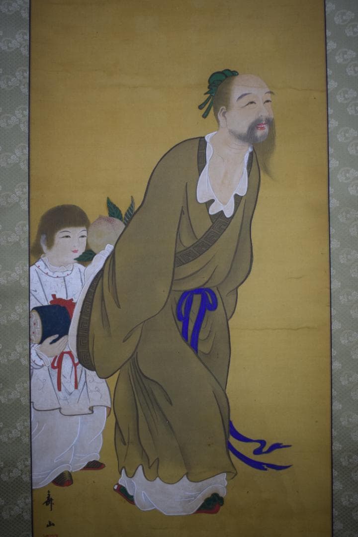 真作】三笠華山/桃仙人図/掛軸☆宝船☆Z-589