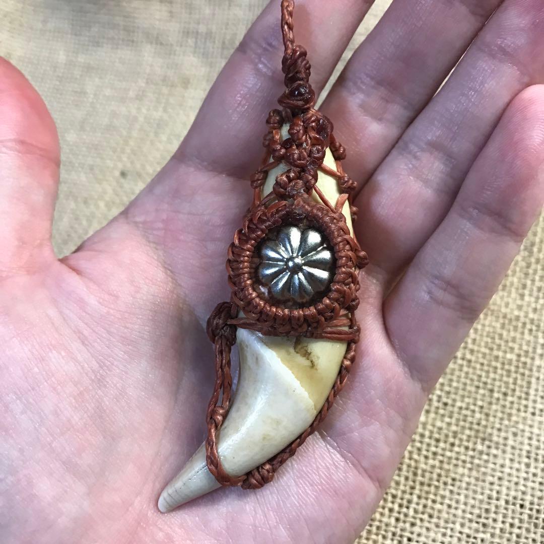 熊の牙　マクラメ　ペンダントトップ　インディアンジュエリー 熊の牙 マクラメ ペンダントトップ インディアンジュエリー