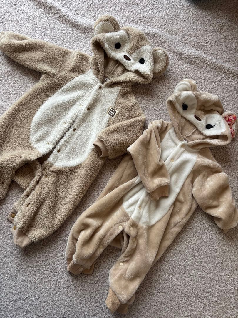 クマ耳付きロンパース 80サイズ 2枚セット - メルカリ