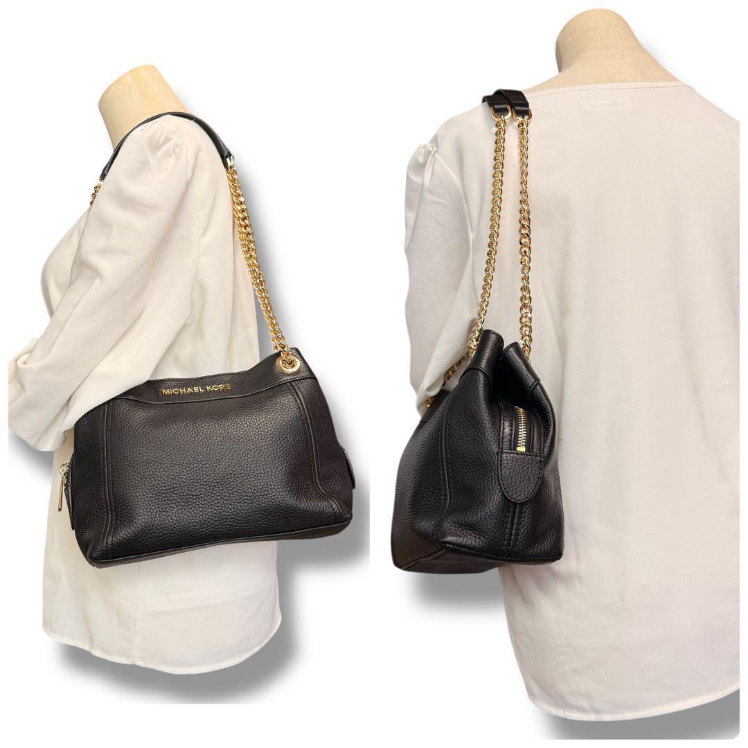 《極美品》マイケルコース ミニショルダーバック チェーン レザー シボ革 通勤