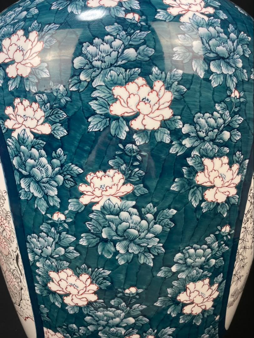 有田焼 特大 染付 牡丹孔雀図 花鳥絵 飾壷 光右衛門作 沈香壺 三段壷