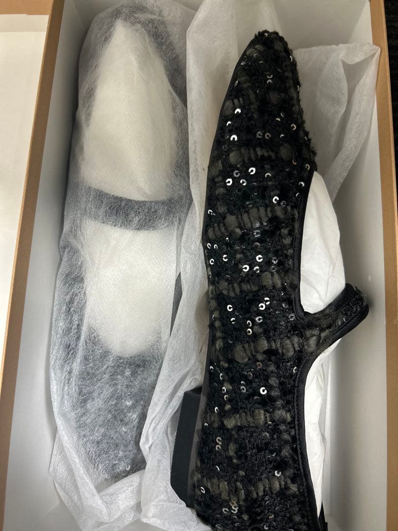 OHGA ビーズ装飾 ブラック フラットシューズ 24.5cm