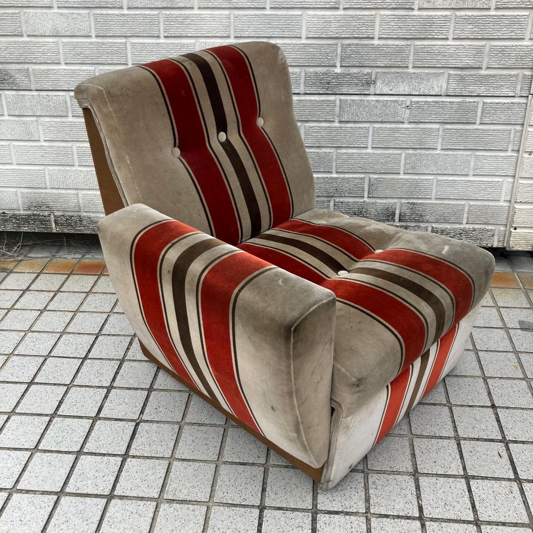 昭和レトロ ベロアストライプソファー 1人掛けソファー アームチェア