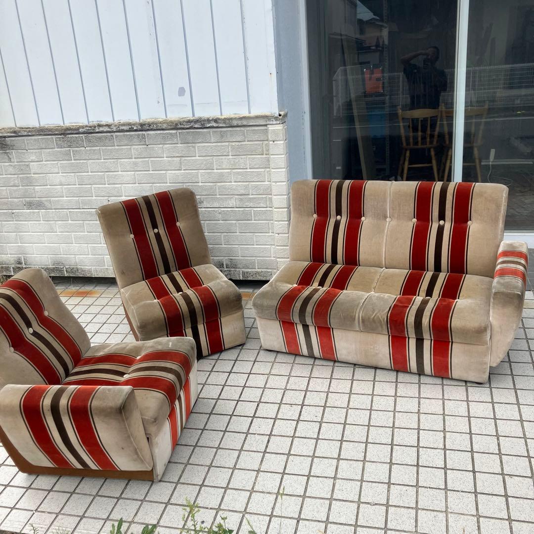 昭和レトロ ベロアストライプソファー 1人掛けソファー アームチェア