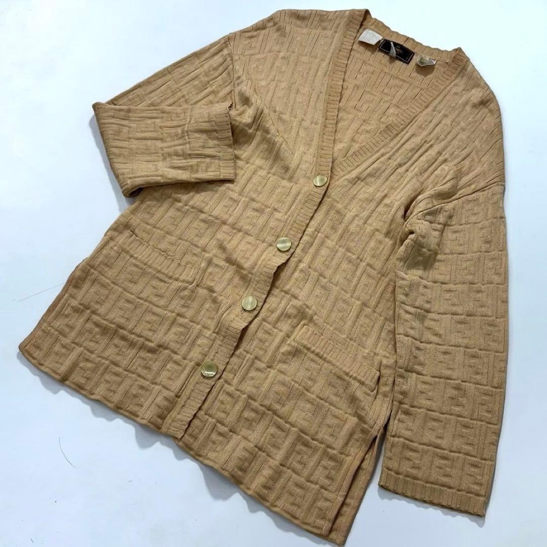 フェンディ ズッカ柄 ニットカーディガン ブラウン系 イタリア製 地模様 中古・古着通販】FENDI (フェンディ) ズッカ柄ヴィンテージ