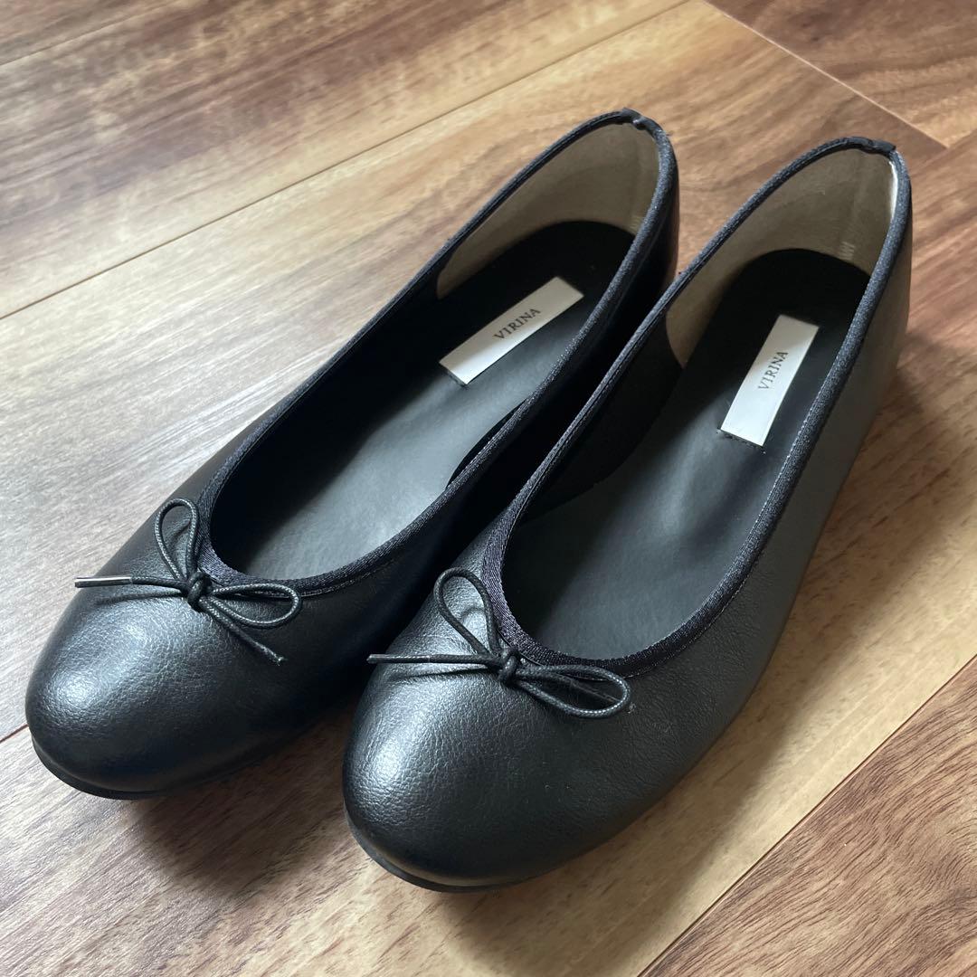 黒 リボン付き フラットシューズ　VIRINA 23.5 歩きやすさを追求したママのためのバレエシューズ