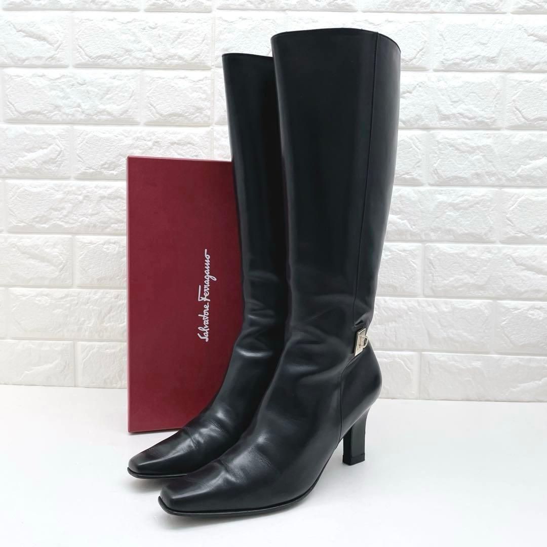 サルヴァトーレ フェラガ ロングブーツ ガンチーニ レザー ブラック23.5cm 118365_d6.jpg