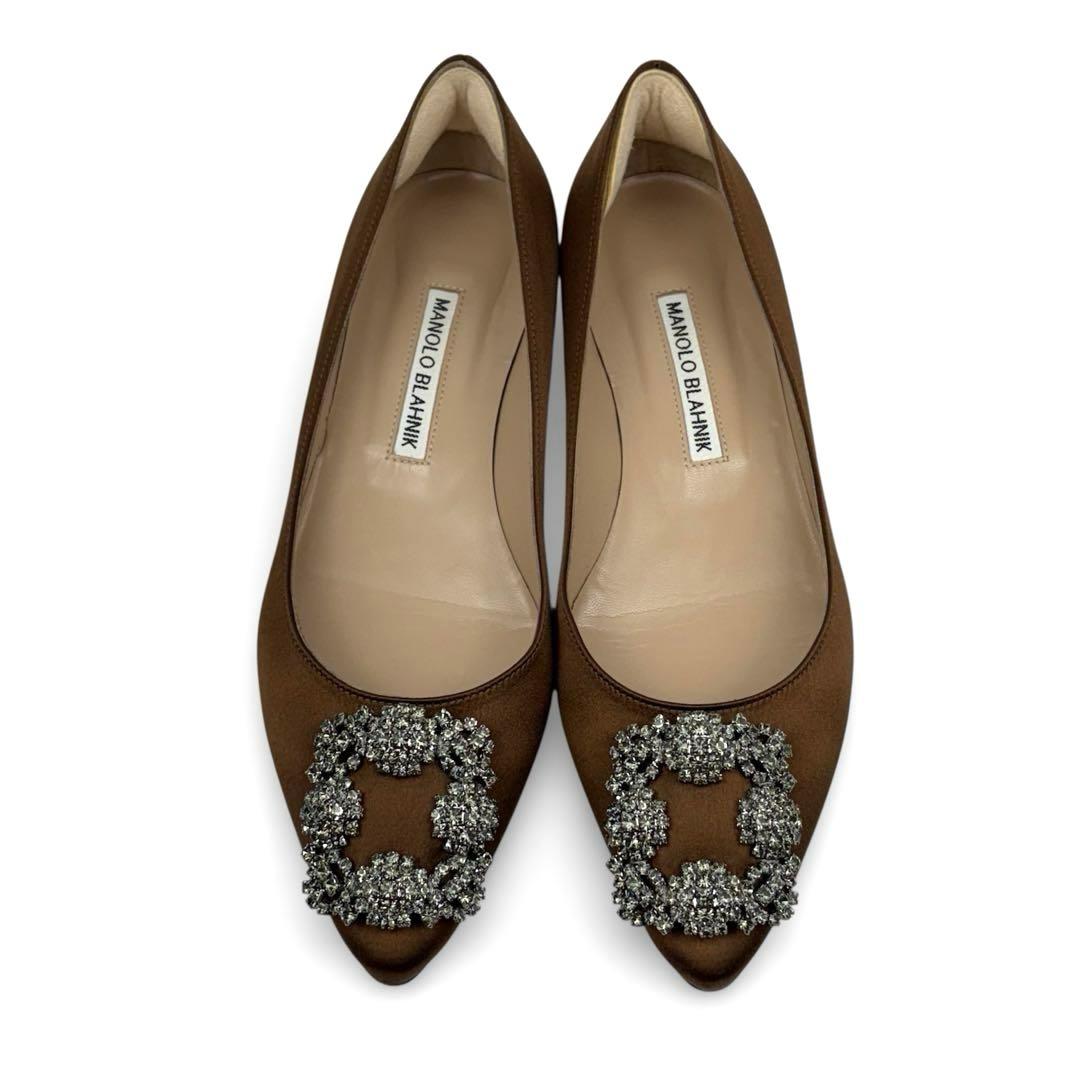 美品】マノロブラニク ハンギシ 36 23cm ブラウン サテン パンプス