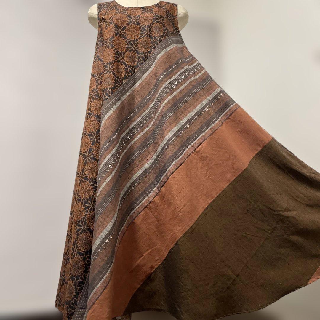 着物ワンピーステントラインマキシ丈《15》紬や大島紬等M〜L