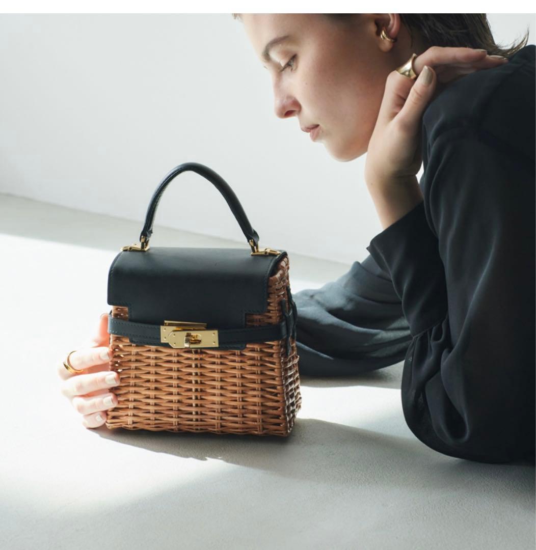 スプリットラタンターンロック付き2WAYトップハンドルバッグ Sサイズ