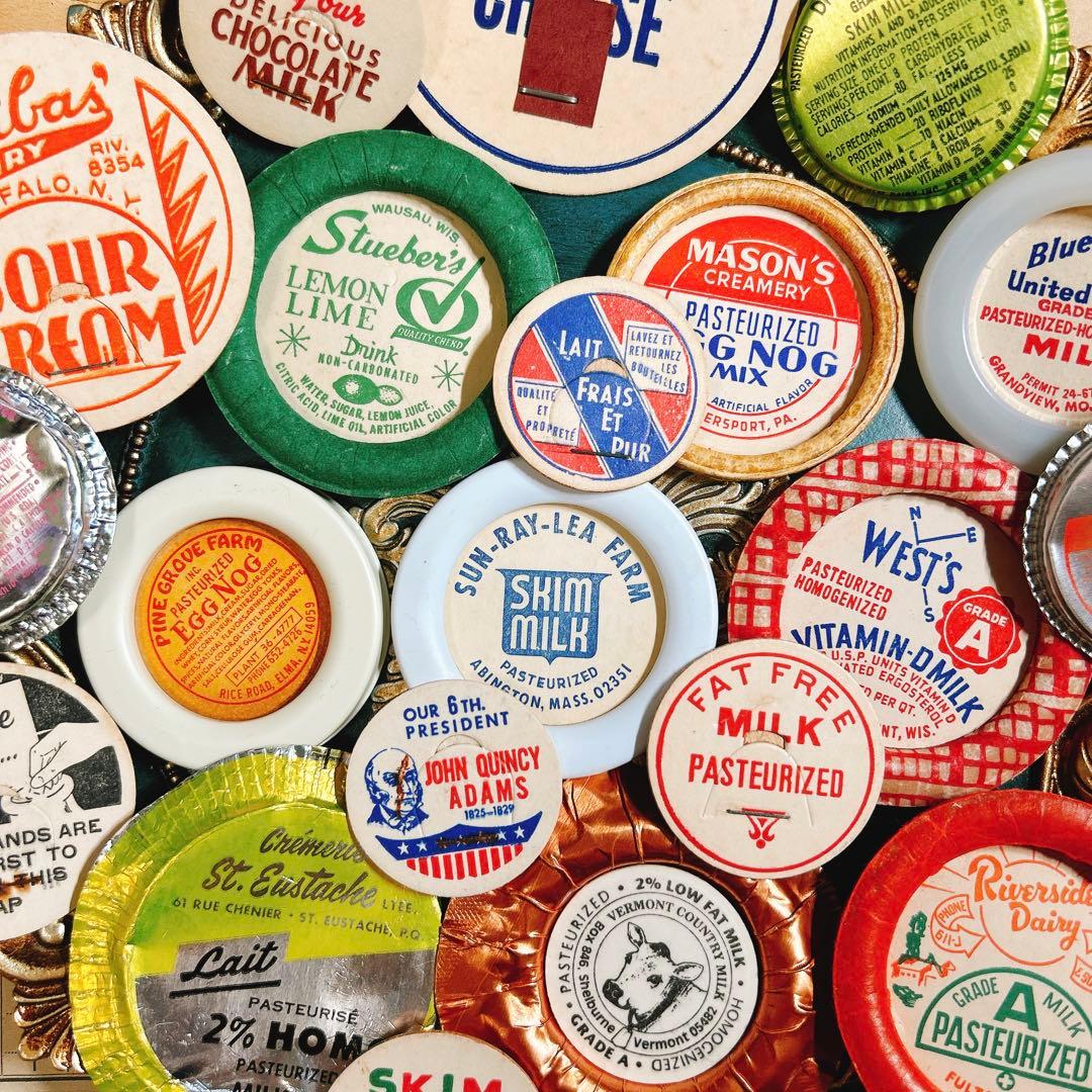 20個 ヴィンテージ アメリカ 牛乳 ミルクキャップ 色々セット E1961