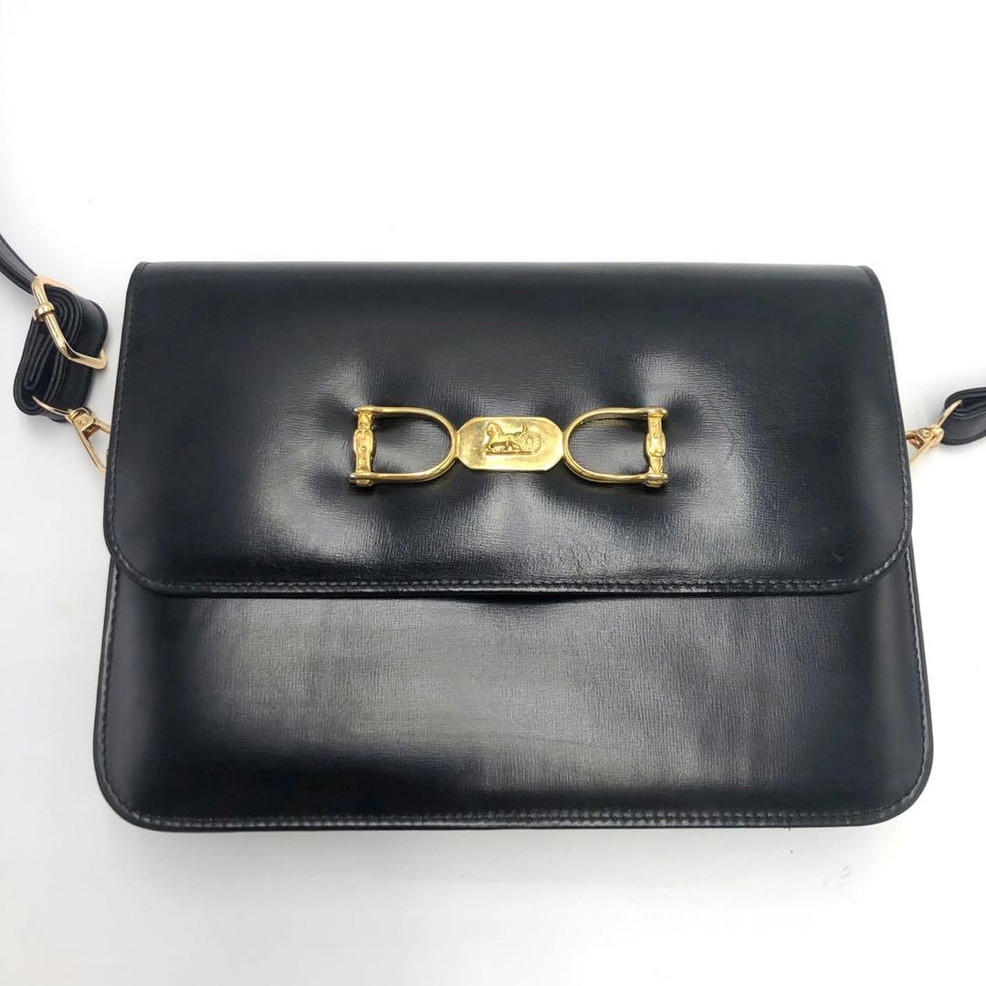 美品】 CELINE 馬車金具 ホースビット ショルダーバッグ レザー 黒