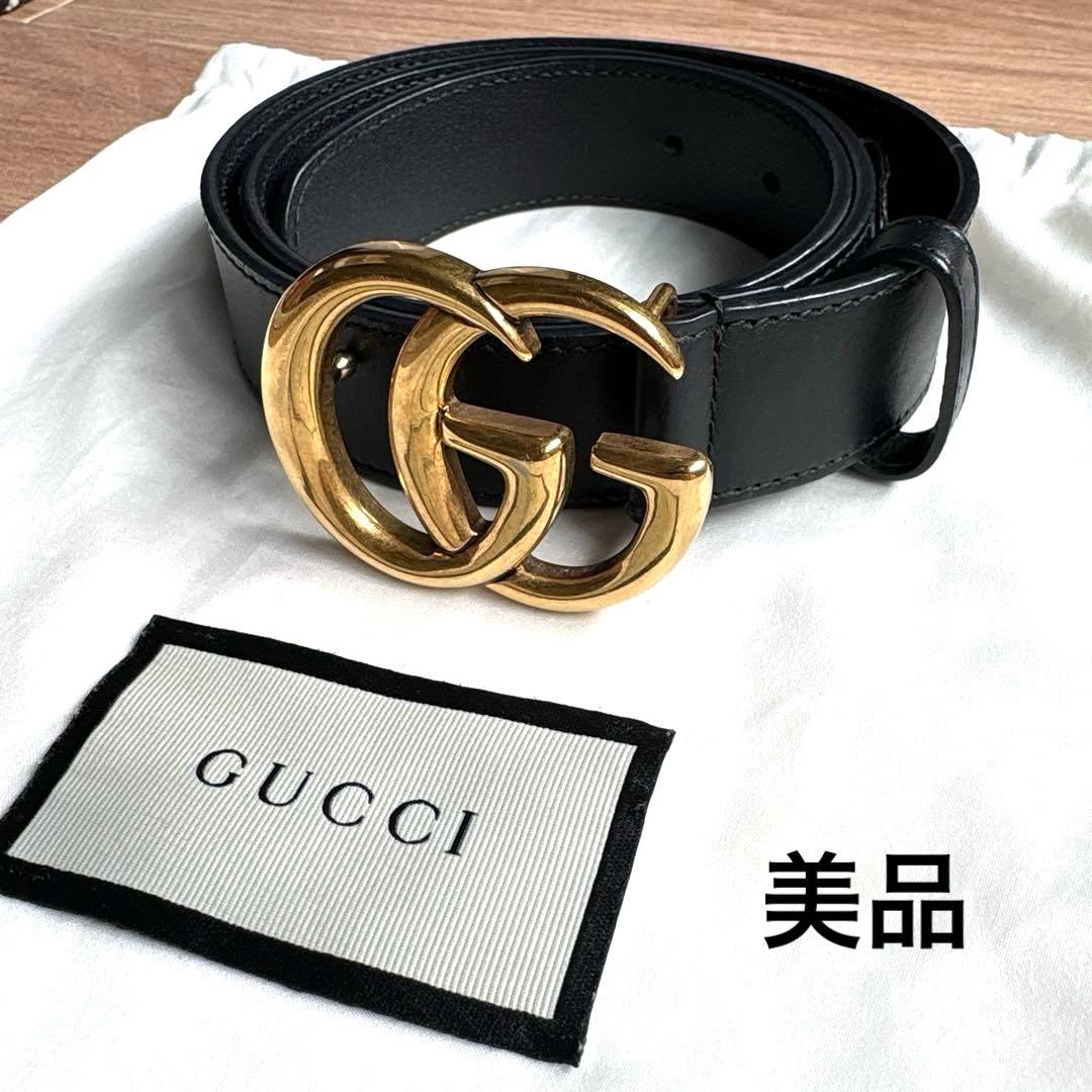 美品】GUCCI ベルトレディース ダブルジー マーモント75/30 ブラック