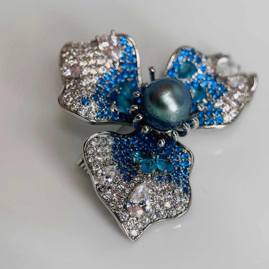 タヒチ 黑蝶真珠 南洋パール ブローチ 本真珠 ペンダント ピーコック