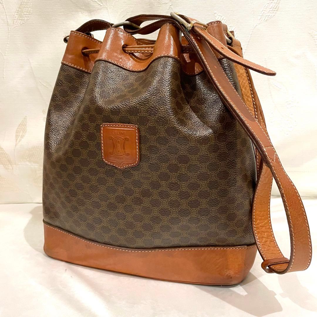 CELINE 巾着 ショルダーバッグ トリオンフ マカダム ヴィンテージ