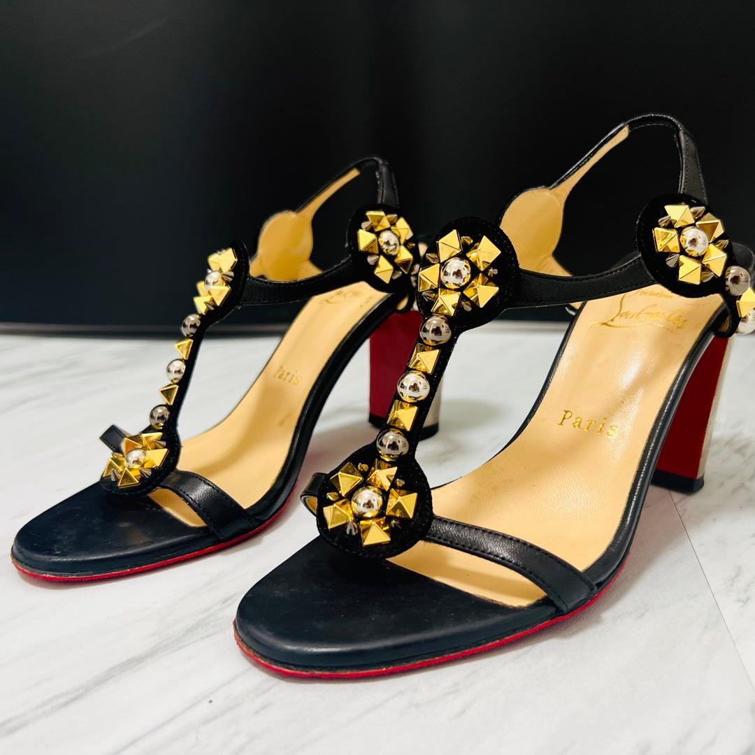 美品 Christian Louboutin ミュール サンダル ヒール 24 Loubi Cross - ミュール - ラバー - ブラック - メンズ - Christian