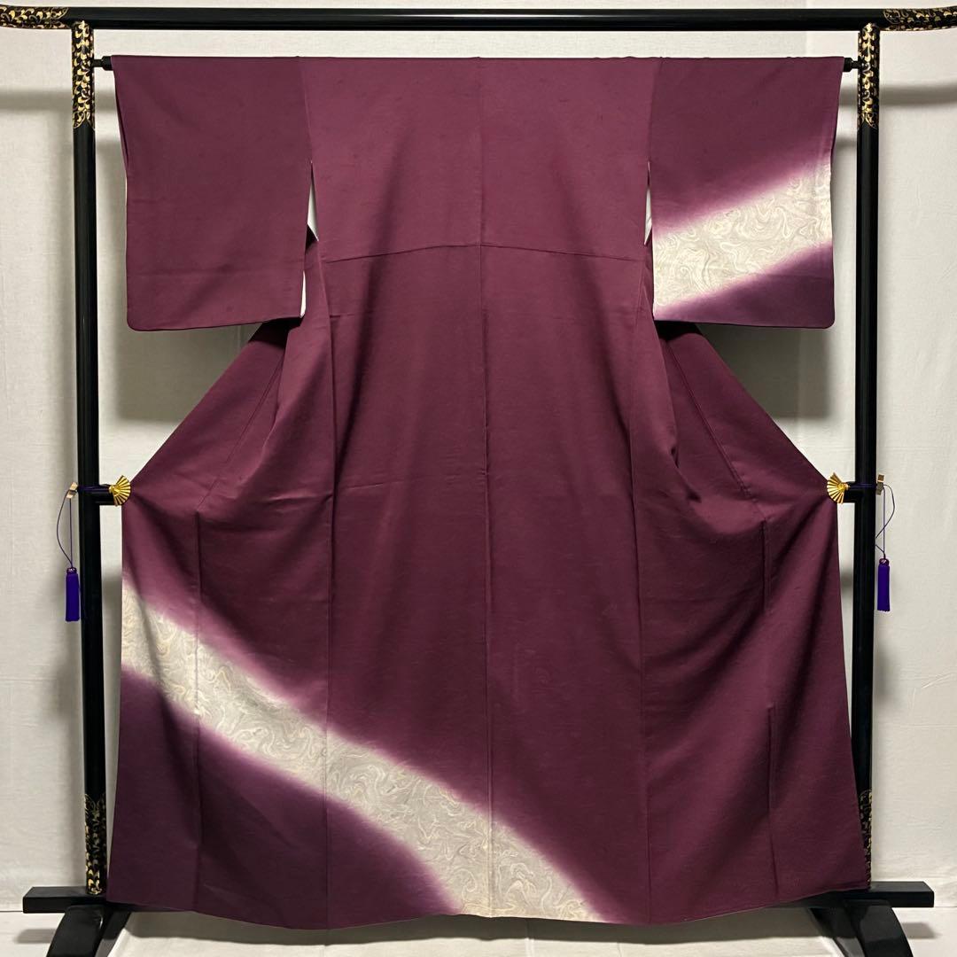 D124＋ D31 訪問着 墨流し 正絹 着物 袷 極美品 銀座【B-4070】単衣 訪問着 桜色 遠山暈かしに吹き寄せ文（反端付