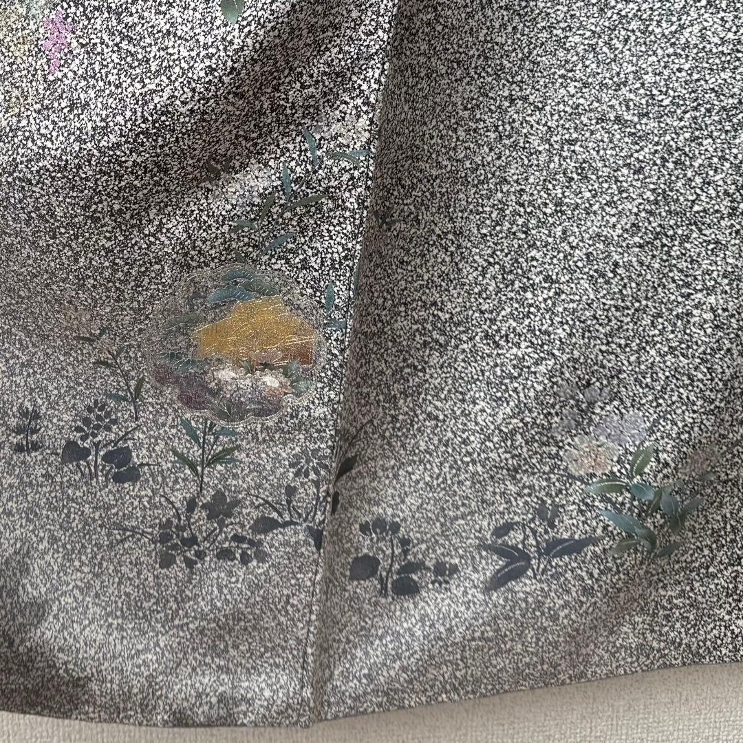 美品！ 訪問着 逸品 金彩 黒灰 グレー モノトーン系 身丈158 ゆったり